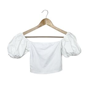 Zara White Puff Balloon Sleeve Blouse Crop Top Size S